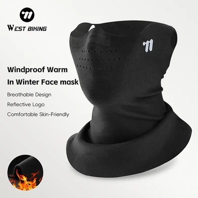 WEST BIKING Winter Half Face Mask Neck Warmer Ear Hanging Sports Scarf Black - Image 1 of 4