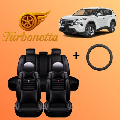 For All Nissan Luxury Black Leather Custom Fit Cushion Seat Cover 5 Seat - Image 1 of 4