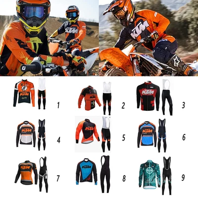 Kit de ciclismo masculino conjunto equipe manga longa MTB ciclismo jersey e bermuda secagem rápida - Imagem 1 de 4