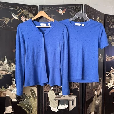 Conjunto Suéter Cárdigan y Top Manga Corta Boss Hugo Boss Talla 8 Azul Lana Merino Foto 1 de 4