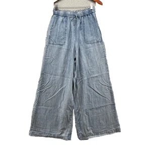 Espléndido Pantalón Angie Indigo Para Mujer Pequeño Azul Cambray Pierna Ancha Cómodo Playa - Imagen 1 de 12