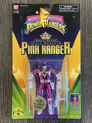 1995 Bandai Mighty Morphin Power Rangers металлизированный розовый рейнджер неиспользованный как новый на картонке - Изображение 1 из 2