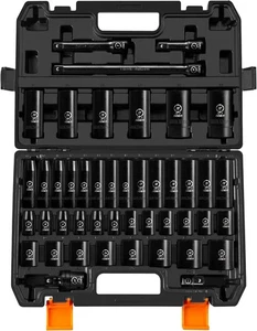 BOEN 1/2" 45PCS Metric Socket Set 9mm to 32mm, 45pcs Deep + Shallow - Picture 1 of 7