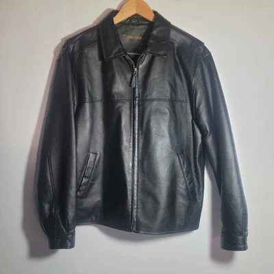 Chaqueta St Johns Bay Para Hombre Grande Cuero Negro Motociclista Bombardero Forrada Y2K Abrigo Informal Foto 1 de 4