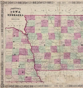 1864 IOWA - NEBRASKA TERRITORY Map ORIGINAL (23x17) RAILROADS Civil War Era - Picture 1 of 4