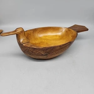 Vintage MCM Duck Fowl Dish Olive Wood Hand Made Yugoslavian Folk Art 1950's - Picture 1 of 9