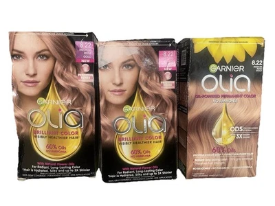 3 Garnier Olia Mediano Oro Rosa 8.22, Aceite Flor Natural, Sin Color de Cabello amoníaco Foto 1 de 2