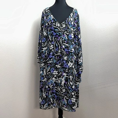 Vestido para mujer Roz & Ali 20W negro sedoso floral de gasa en capas manga campana artístico Foto 1 de 4