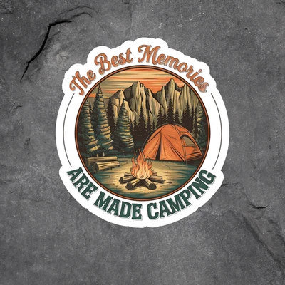 Camping sticker vinyl decal best memories made campfire tent forest retro - Imagem 1 de 3