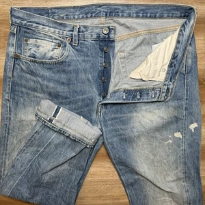 Levis 501xx Jeans Men 34x34 Blue Big E LVC Redline Selvedge Washout Fits 36x28 - Picture 1 of 11
