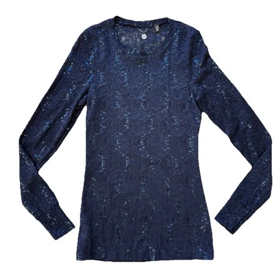 BKE Boutique Women’s Medium Blue Lace Sequin Long Sleeve Top Western Whimsygoth - Image 1 of 4