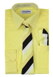 Berlioni Italy Toddlers Kids Boys Long Sleeve Dress Shirt Set With Tie & Hanky - Picture 1 of 27