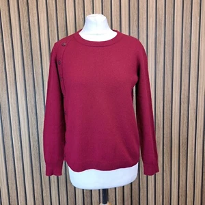 Jigsaw Merino Jumper Womens Medium Raspberry Red Long Sleeve Button Detail - Picture 1 of 11