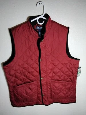 Chaps Mens Puffer Vest Size Large Red With Black Trim Zipper & Snap Buttons New - Image 1 of 4