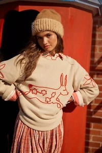 Suéter Free People We The Free Bunny Gráfico Cuello Redondo (Talla S) - Nuevo con Etiquetas - Imagen 1 de 8