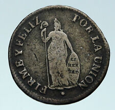 1828 Peru South America Liberty Cap Scepter Silver Peruvian 2 Reales Coin i86494