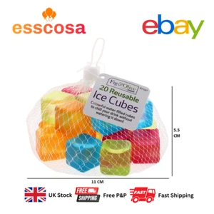 Ice Cubes 20 Mix Coloured  Pack  Plastic Reusable Cubes Drinks Party  Freeze - Picture 1 of 3