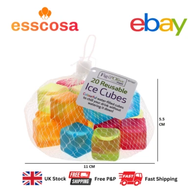 Ice Cubes 20 Mix Coloured  Pack  Plastic Reusable Cubes Drinks Party  Freeze - Image 1 of 3