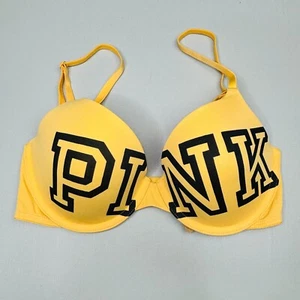 New Victoria Secret Bra 32D Lightly Lined LOGO Underwire Yellow - Picture 1 of 7