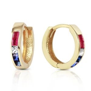 1.28 Carat 14K Solid Yellow Gold Hoop Earrings Natural Multi Gemstones - Picture 1 of 5