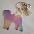 New Pit Bull Terrier Tie Dye Resin Key Chain Tassle Charm Clasp Handmade