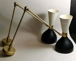 1950s Mid Century Brass Italian Diabolo Wall Sconce Light -Fixture 2 Bulb Pair - Picture 1 of 4