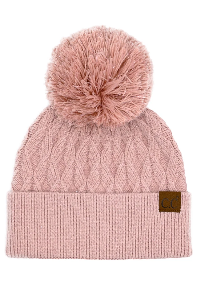 Chapéu gorro feminino exclusivo inverno lurex macio cabo malha punho com pom - Imagem 1 de 3