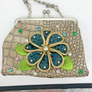 Rare PROJECT ARETE Faux Croc Floral Bag Cross Body Purse 9"x7" Zippered Pocket - Picture 1 of 8