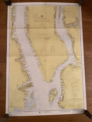 Mapa náutico de Hudson y East Rivers Governors Island a 67th Vintage 1975 Nueva York Foto 1 de 4
