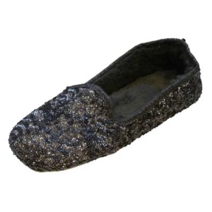 Envision Studio Womens Silver Sequin Slippers Moccasins House Shoes - Picture 1 of 1