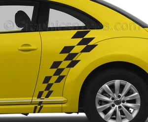 VW Beetle Car Body Sticker Racing Checker Flag Custom Side Stripe Graphic Decal - Picture 1 of 3