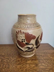 Retro WGP Vase Bay Keramik 670-25 Natural Tones Embossed Nouvea - Picture 1 of 6