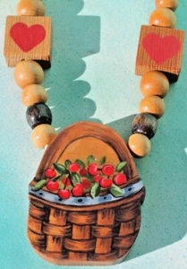 Collar de cuentas de madera cerezas pintadas a mano en cesta, 13” ¡ENVÍO GRATUITO! - Imagen 1 de 6