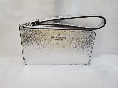 MUÑEQUERA KATE SPADE NEW YORK LUCY PLATA METALIZADA SM L-ZIP NUEVA CON ETIQUETAS KJ031 Foto 1 de 4