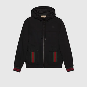 NWT Gucci Cotton Jersey Hooded Jacket w Web Black Large $2400 - Picture 1 of 15