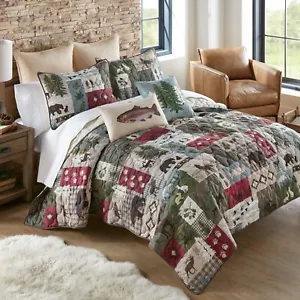 Donna Sharp Montana Forest Wildlife Rustic Lodge Quilted Queen 4-Pc Quilt Set - Picture 1 of 8