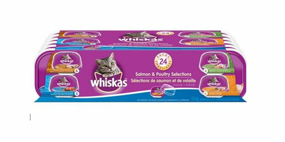 24 x trays Whiskas Pate Chicken Dinner/ Salmon/ Turkey Giblets/ Chicken Liver