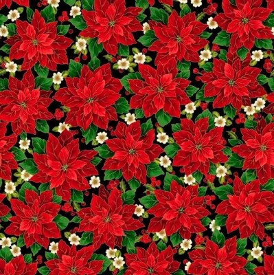 Quilting Treasures - Poinsettia Symphony - Packed Poinsettias Black, Fabric BTY - Image 1 of 4