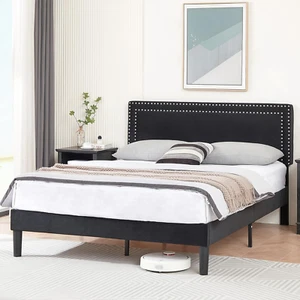 Full Size Platform Bed Frame with Adjustable Upholstered Headboard, Modern Mattr - Picture 1 of 7