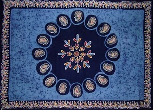 Batik Tapestry Cotton Spread 106" x 70" Twin Blue - Picture 1 of 2