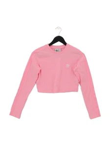 Adidas Women's Hoodie UK 10 Pink Striped Cotton with Elastane Pullover - Picture 1 of 6