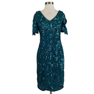 Alex Evenings Women's Cocktail Dress Size 6 Green Sequined Short Sleeve Sheath - Picture 1 of 11