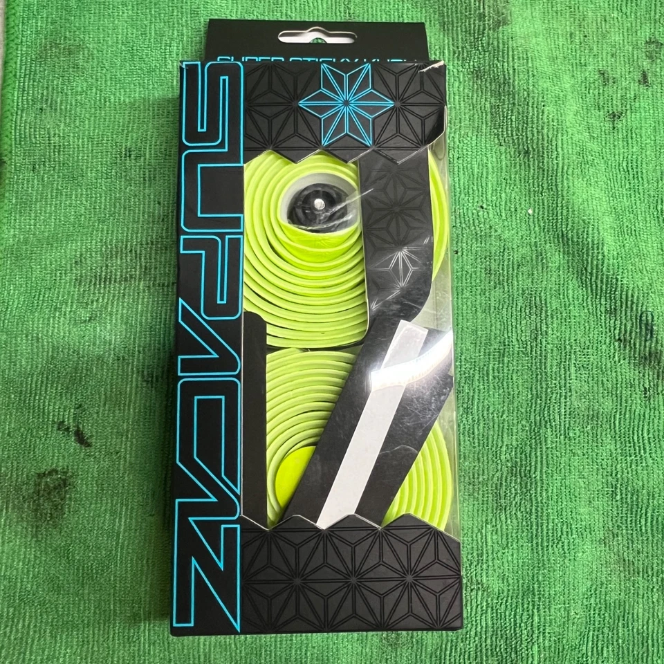 SUPACAZ Super Sticky Kush Handlebar Bar Tape -  Neon Yellow w/ bar end plugs  - Image 1 of 2