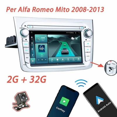 7" Autoradio Android 13 32G CarPlay per Alfa Romeo Mito 2008-2013 GPS  WIFI  BT - Immagine 1 di 4
