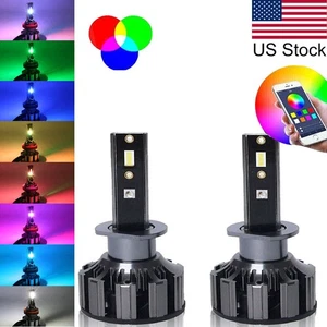 2pcs H1 LED RGB Multicolor High Low Beam Headlight Bulbs Phone App Control - Picture 1 of 8
