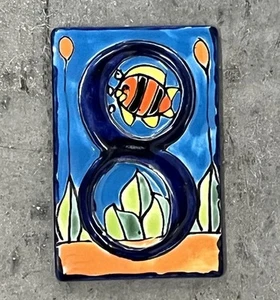 Mexikanische Talavera Hausnummer Fliese Fisch Strand Ozean # 8 - Bild 1 von 5