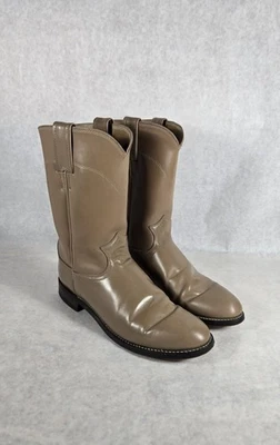 Botas vaqueras vintage Justins Roper Western de cuero beige talla 8 B hechas en EE. UU. Foto 1 de 4
