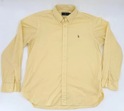 Ralph Lauren 衬衫男式 16.5 黄色纽扣长袖小马标志工作 — 第 1/4 张图片