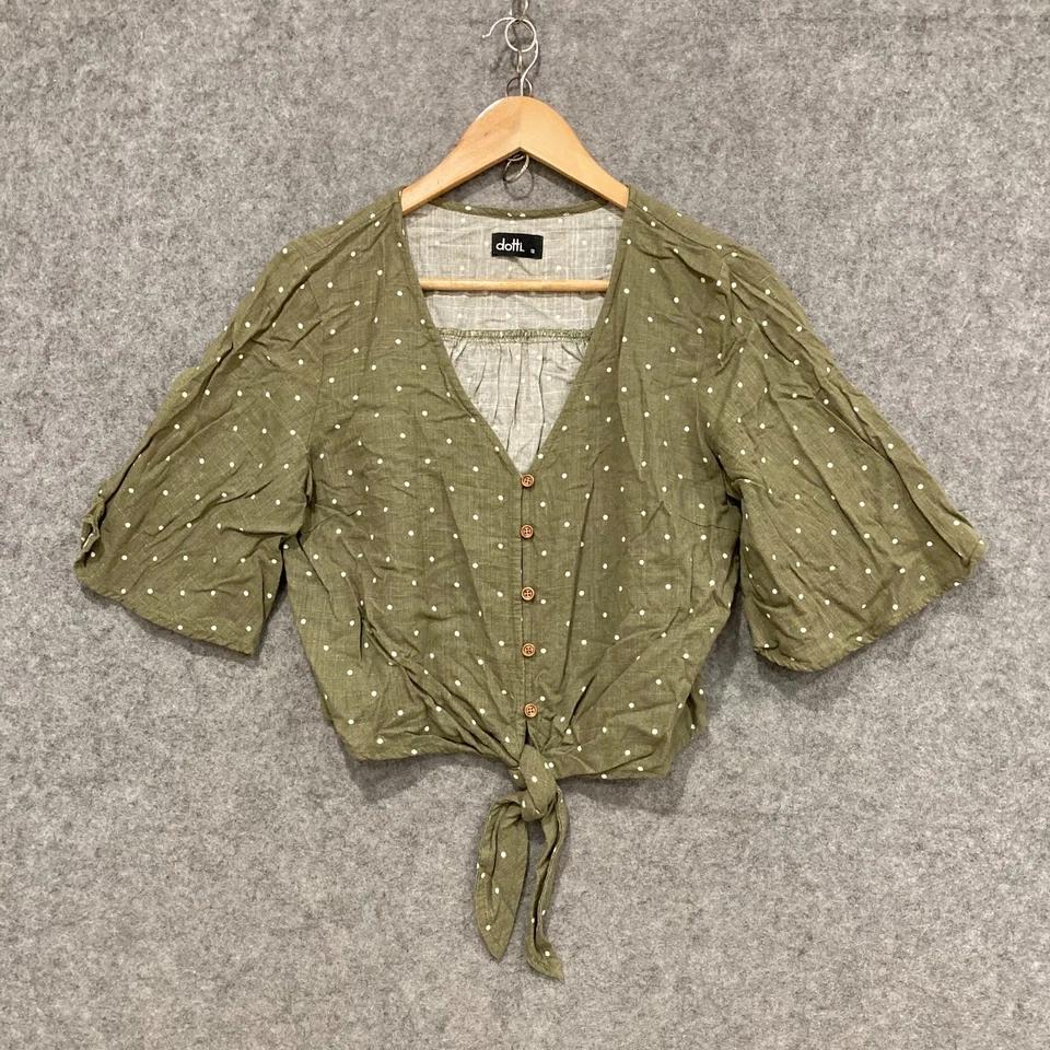 Top Dotti para mujer talla 12 verde lunares recortado cuello en V manga corta 53824 Foto 1 de 4