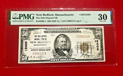 NEW BEDFORD MASSACHUSETTS FR#1803-01 $50 1929 THE SAFE DEPOSIT NB - Image 1 of 2